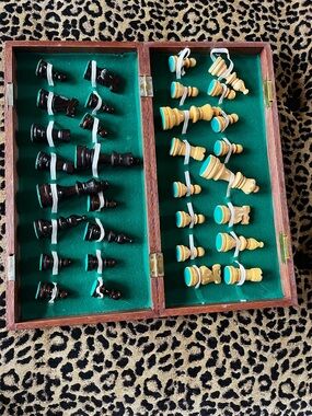 Vintage folding wooden chess set